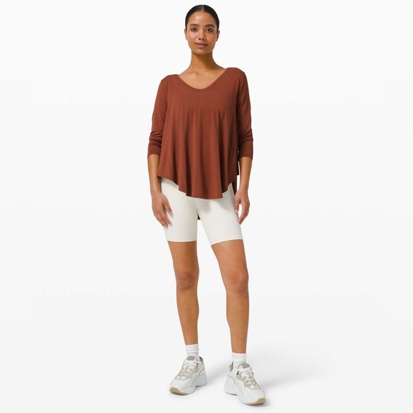 Lululemon Up for Down Time Long Sleeve - Dark Terracotta Long Sleeve Short Top - Picture 5 of 11